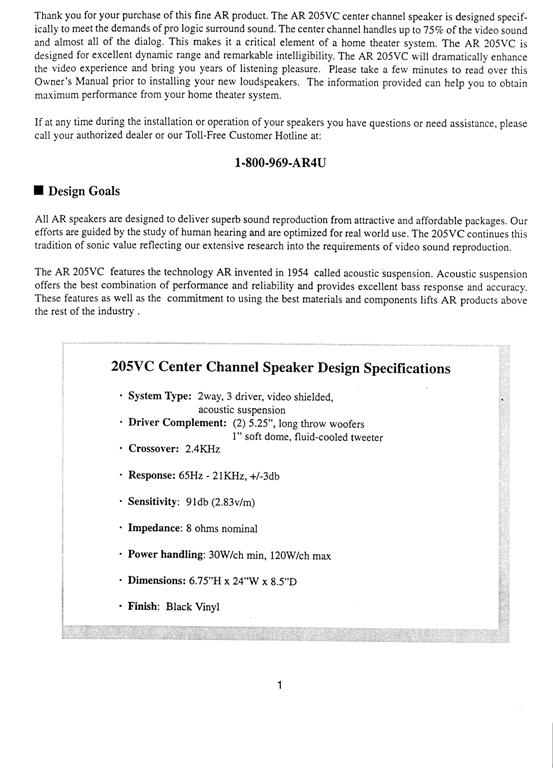 AR 205vc Manual Page 2